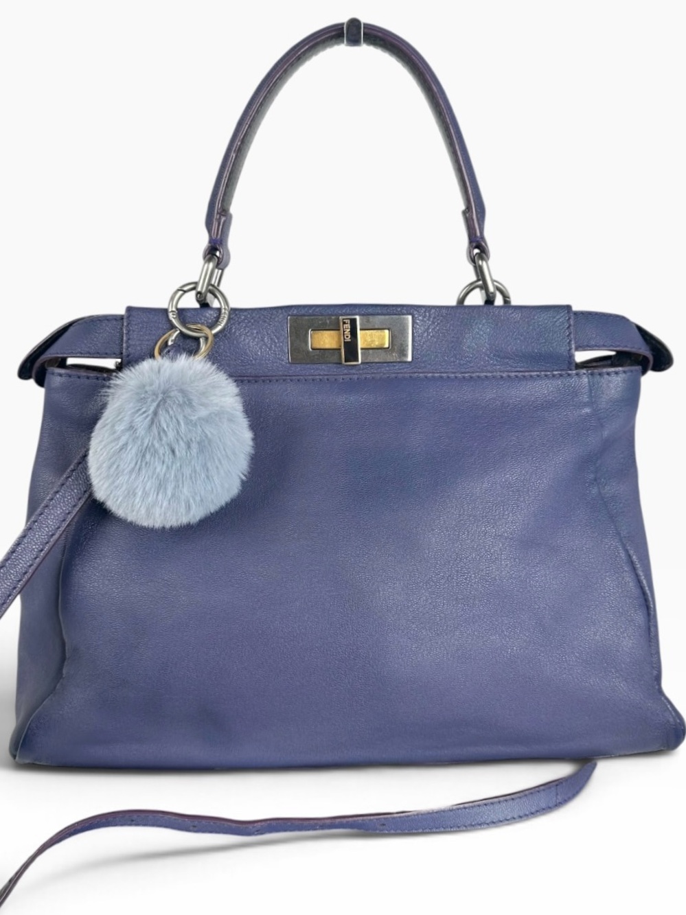 Fendi Peekaboo Blue Top Handle Crossbody Bag – FF Zucca Interior